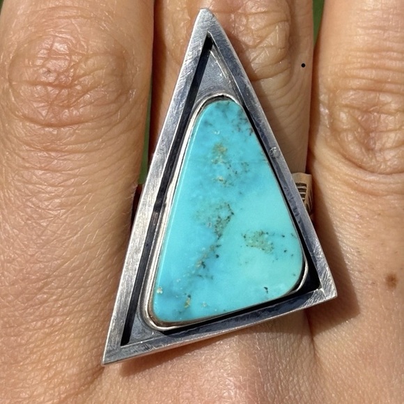 Native American Sterling Silver Turquoise Adjustable Ring. K Yazzie - Picture 1 of 9